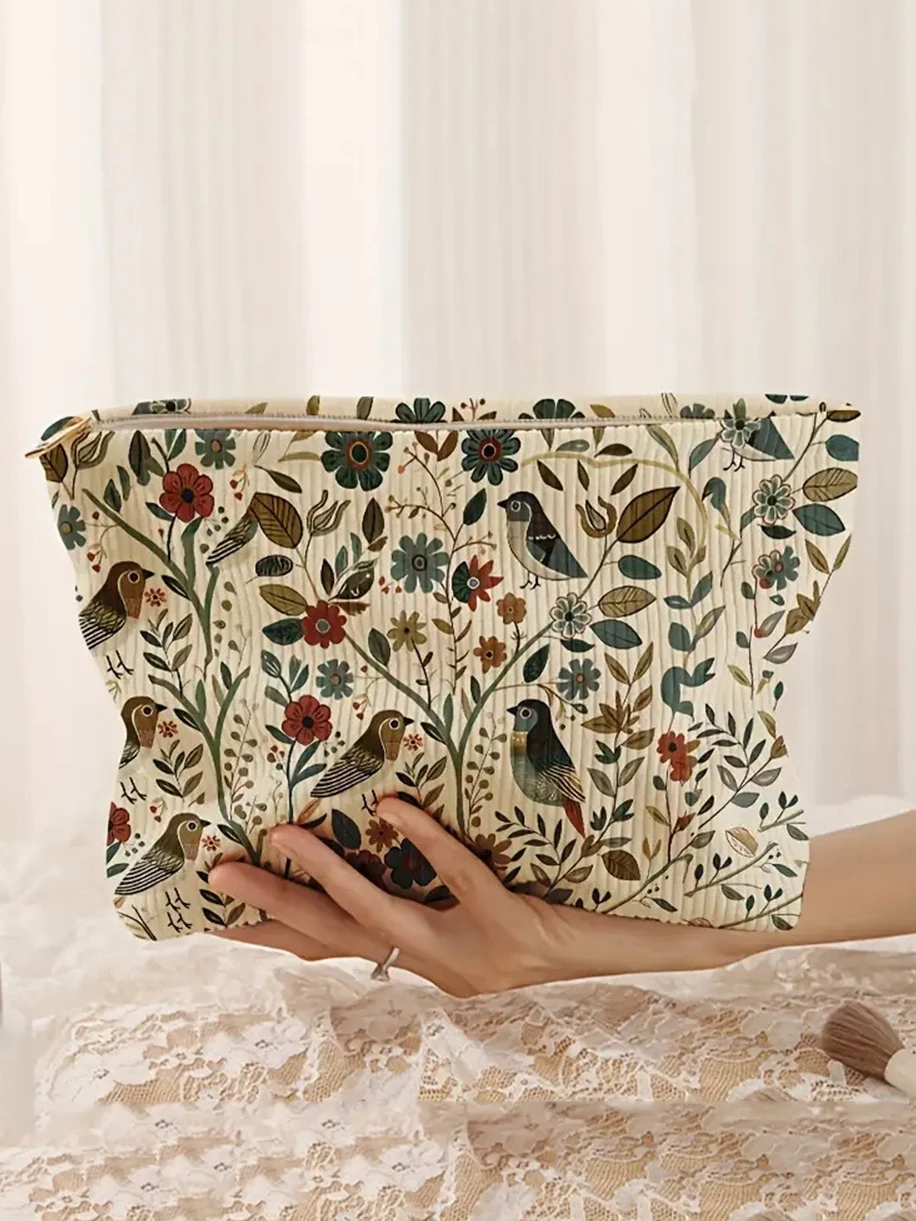 1 قطعة حقائب مستحضرات التجميل فرع الطيور نمط المرأة حقيبة مستحضرات تجميل سروال قصير حقيبة تخزين مستحضرات التجميل المحمولة التنقل السفر حقيبة أدوات الزينة