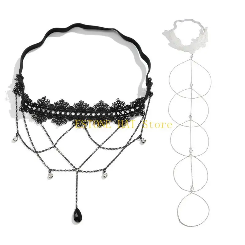 49MF Fashionable Lace snd Metal Chain Thigh Ornaments Long Tassels Multilayer Chain Suitable for Various Occasion