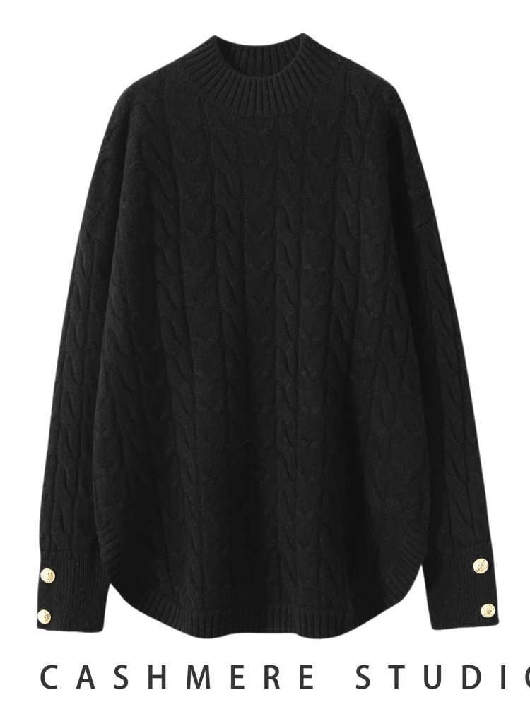 MEETCC 럭셔리 여성 100% 캐시미어 풀오버 목 넥 케이블 스티치 아크 스웨터 가을 겨울 두꺼운 캐주얼 니트 품질상의