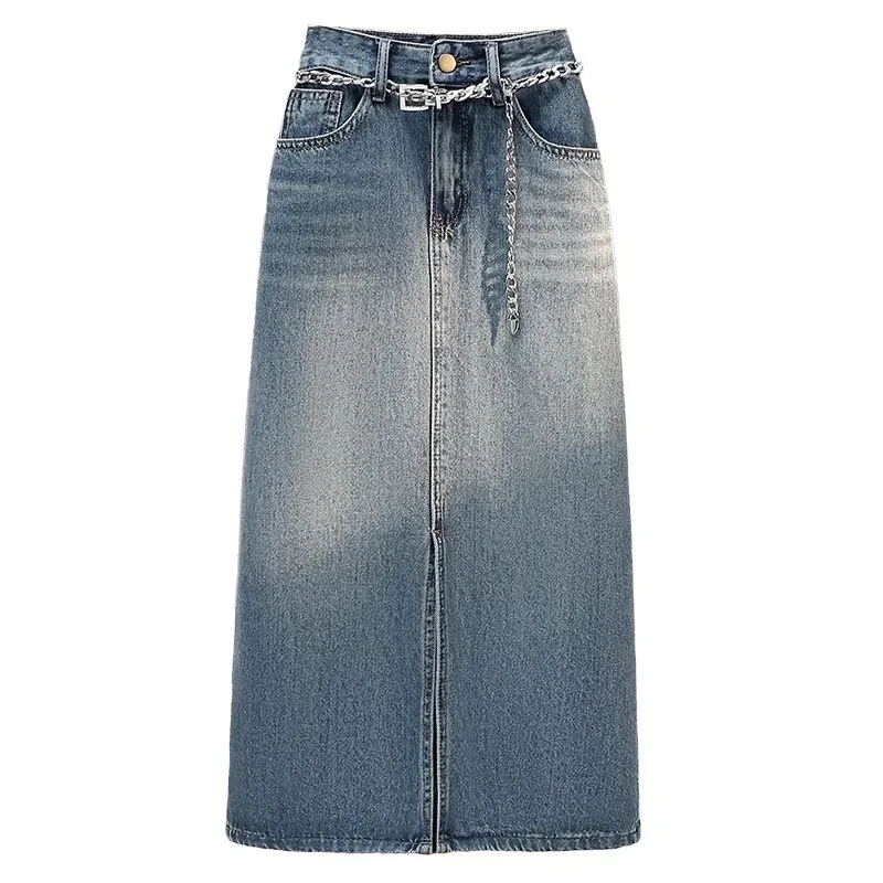 2023 Spring and Summer New Slim Vintage Denim Skirt Women\'s High Waist Design Sense Casual Long A-line Skirt Female Clothing