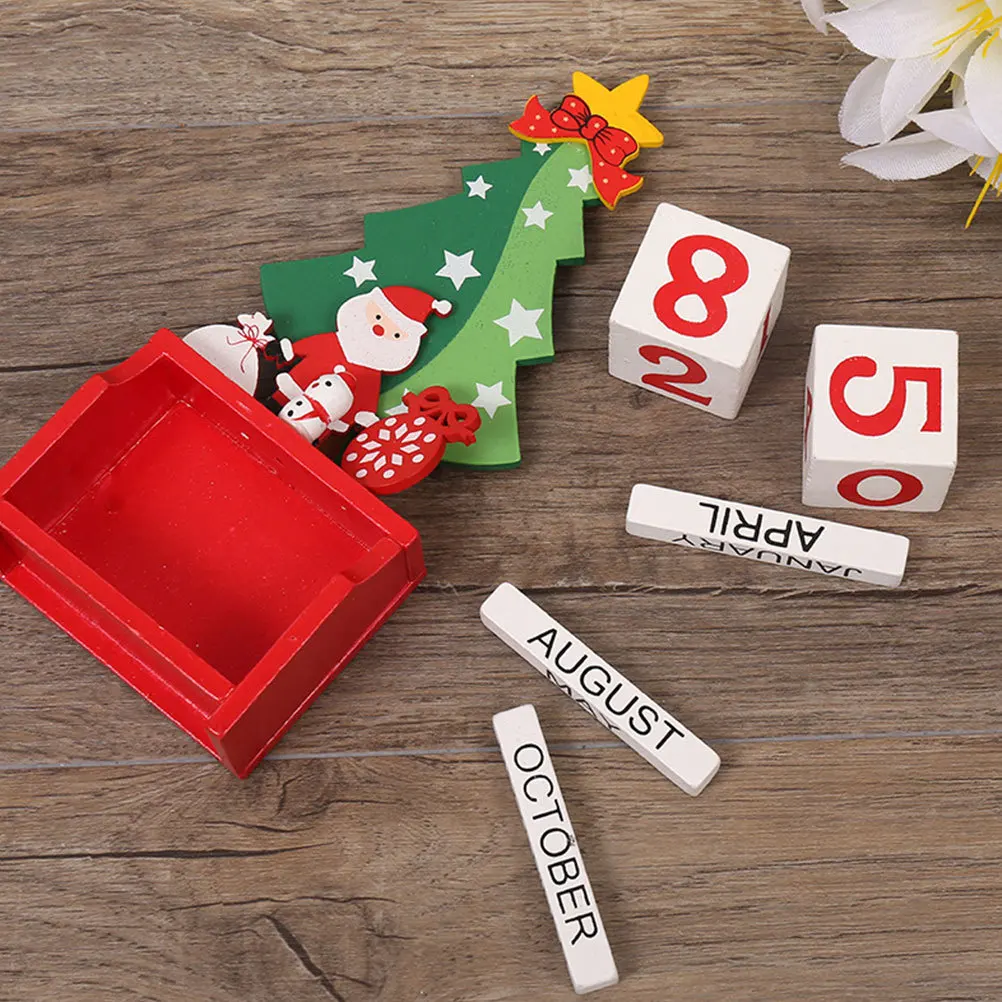 

2Pcs Wooden Christmas Calendar Countdown Ornament Desktop Decor Christmas Decor Accessory Advent Calendar Home Holiday