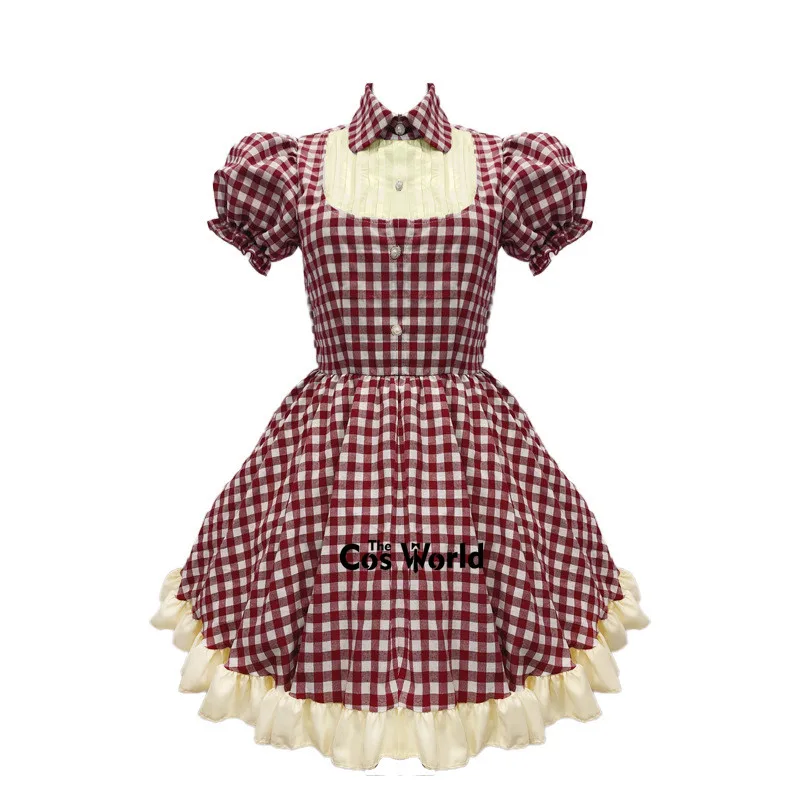 Japanischen Lolita Prinzessin Plaids Schürze Maid Kleid Uniform Haushälterin Magd Restaurant Outfits Anime Cosplay Kostüme