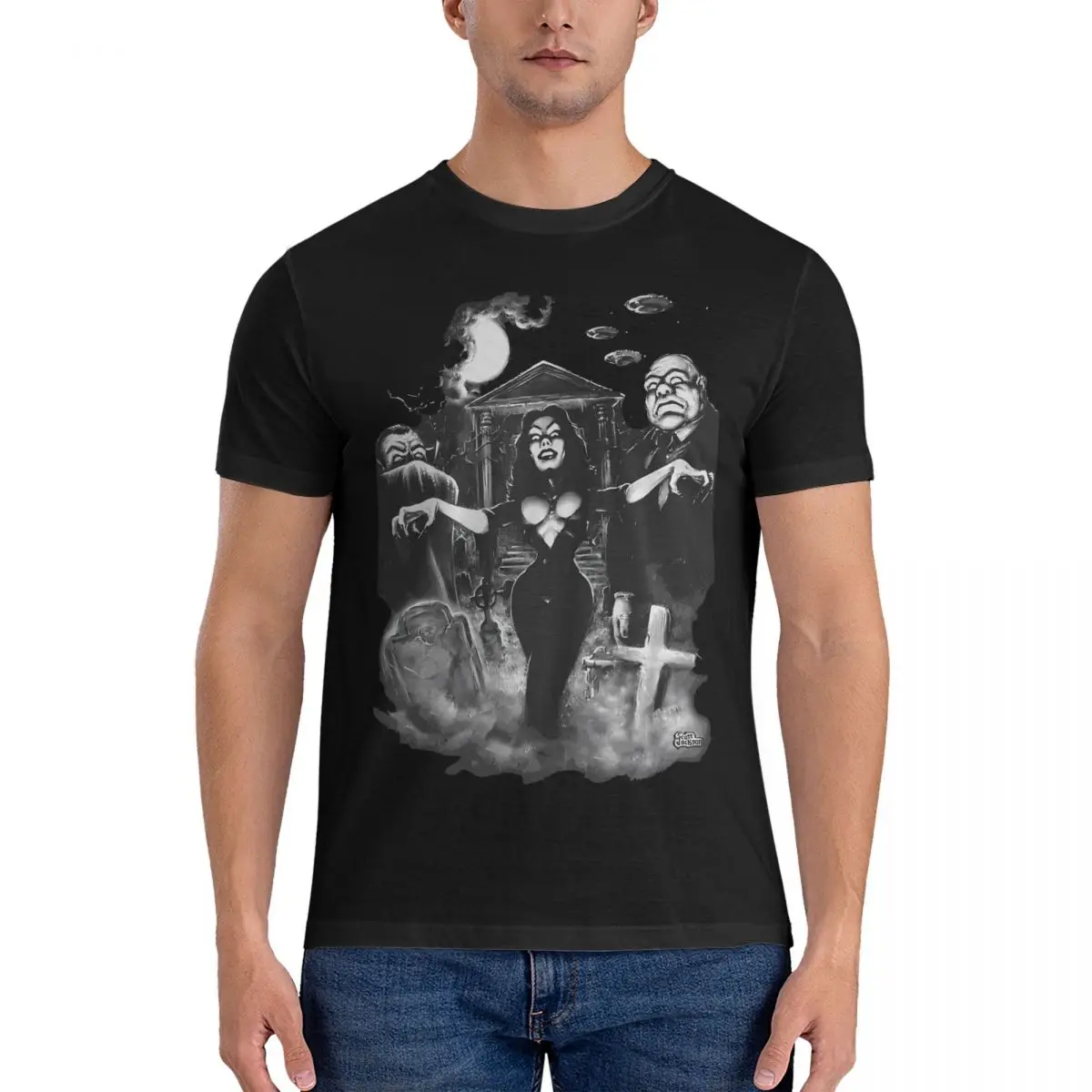 Impressive T-Shirts for Men Vampira Plan 9 Vintage Cotton Tees Crew Neck Short Sleeve T Shirt Summer Clothing