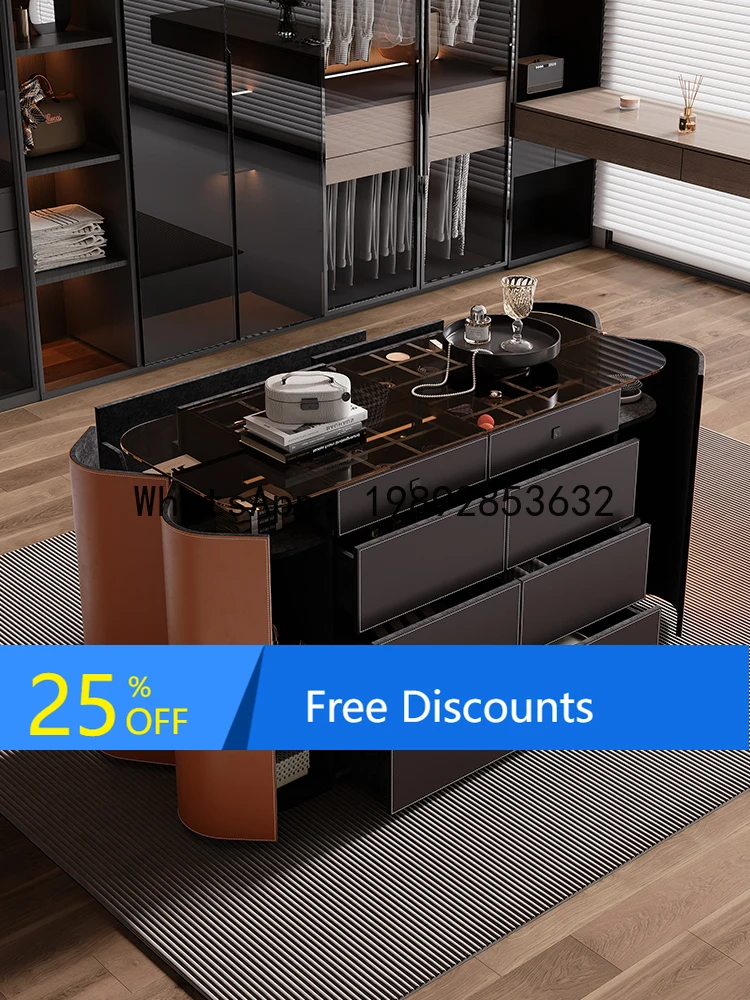 LYY Italian Style Light Luxury Wardrobe Island Bedroom Bedside Chest of Drawers with Fingerprint Lock Original Jewelry Storage