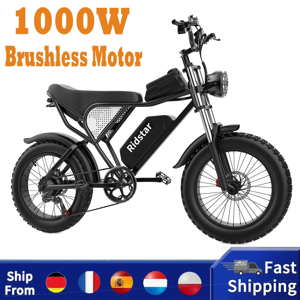 Ridstar Q20 Electric Bike, 1000W Brushless Motor, 20*4 Inch Fat Tires, 48V 20Ah Removable Battery, 30mph Max Speed