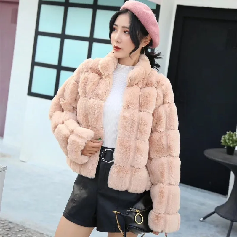 Women's Autumn Winter Top Coat Faux Fur Pocket Luxury Brand Comfortable Loose Casual Design Fashion Advanced Soft Niche Skinny