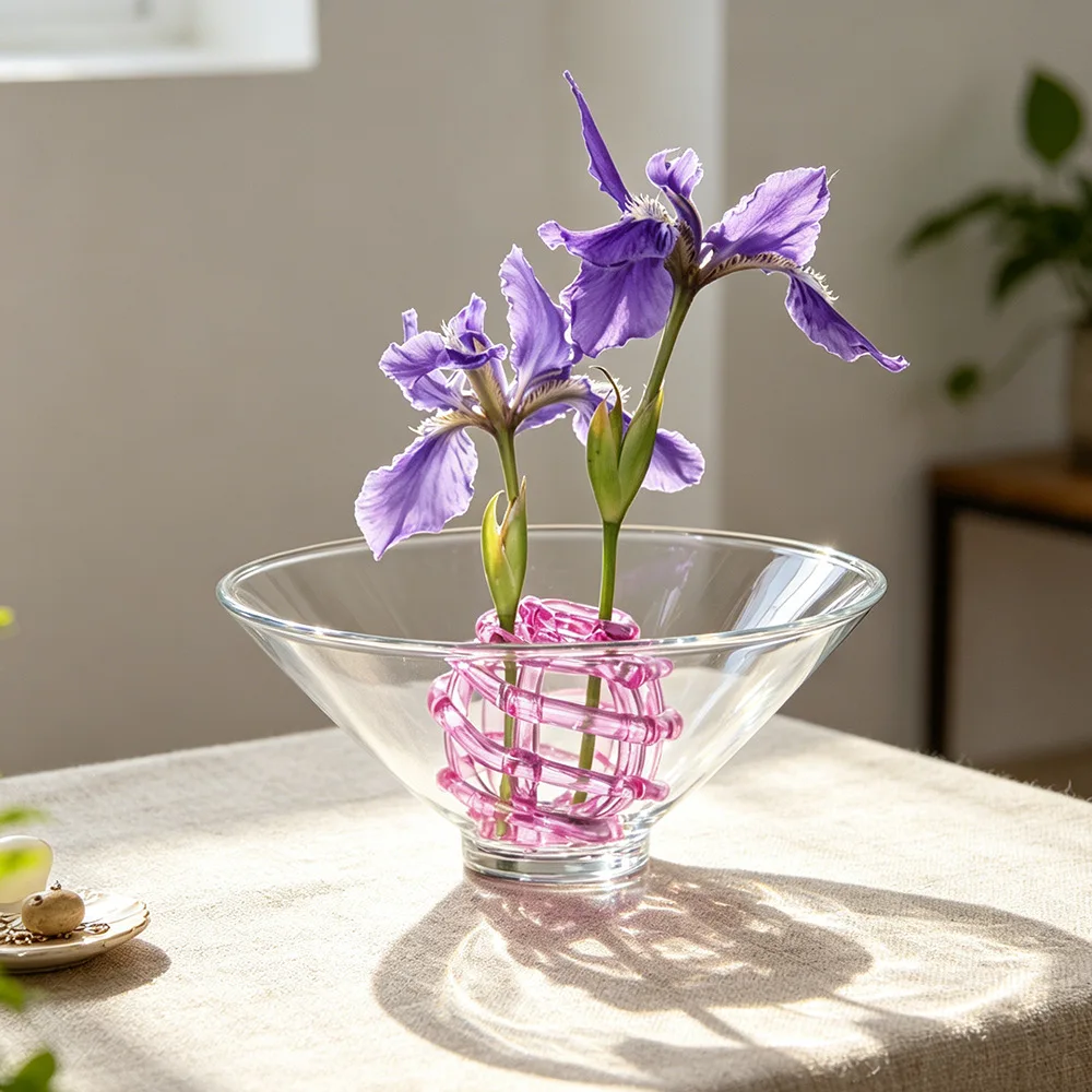 Hollow Weave Glass Vase Creative Handblown Clear Flower Vase Modern Art Tabletop Vase for Home Office Desktop Decor