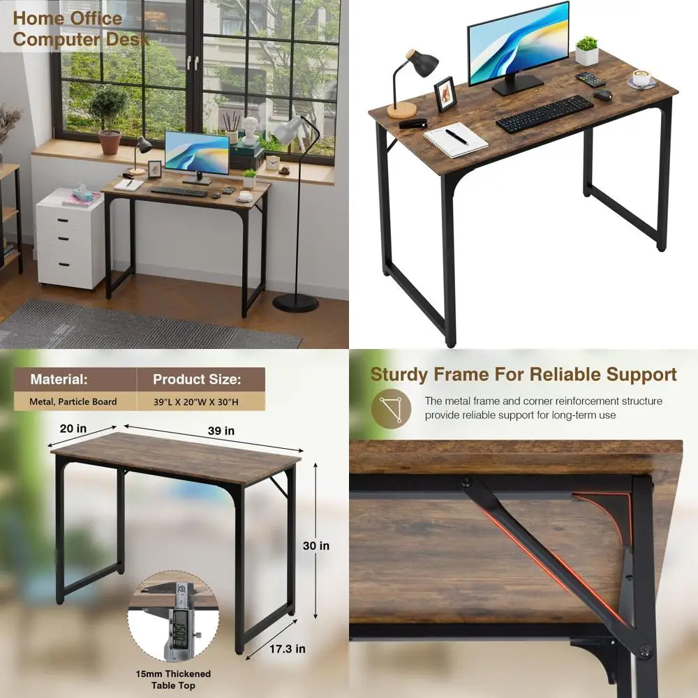 

Elegant 39 Study Desk for Home Office, Student Writing Desk in Brown, Simple Style