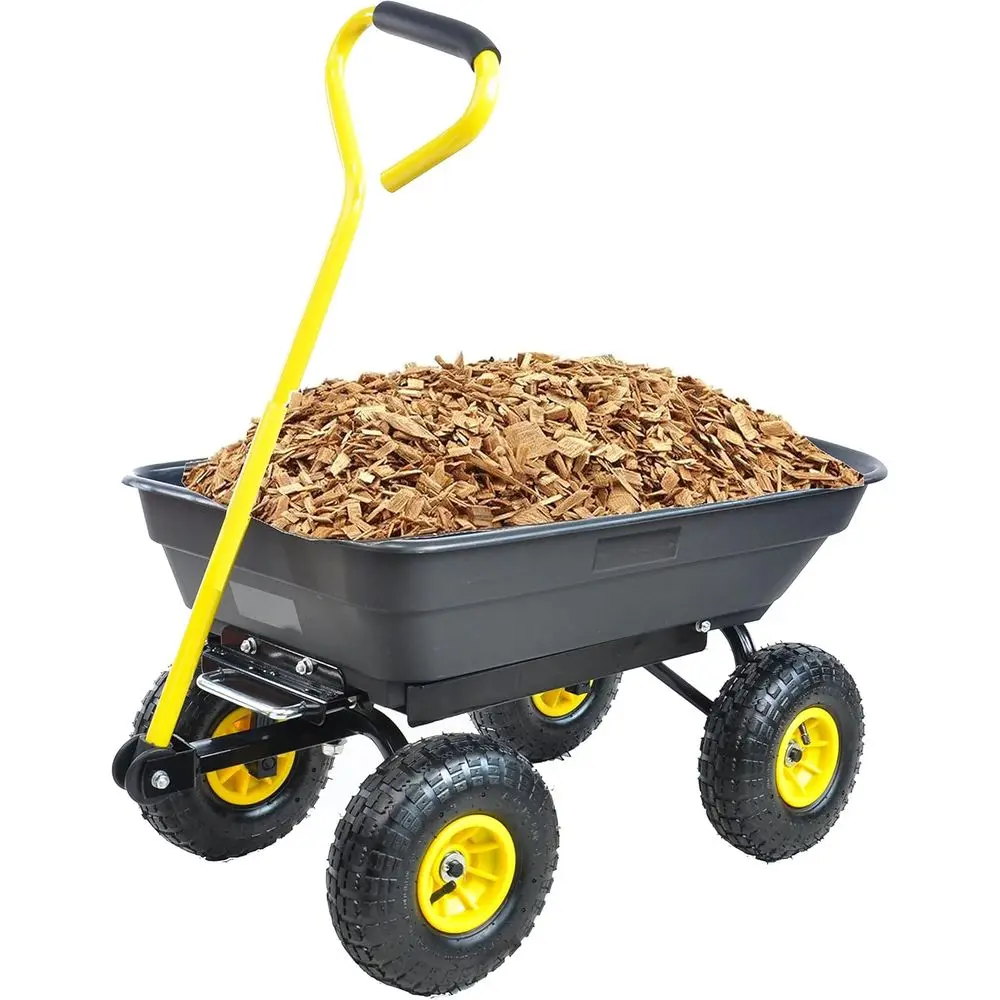 

Heavy-Duty Garden Utility Cart, 220 lbs Capacity, Steel Frame, 10 Pneumatic Tires, 55L Capacity (Black)