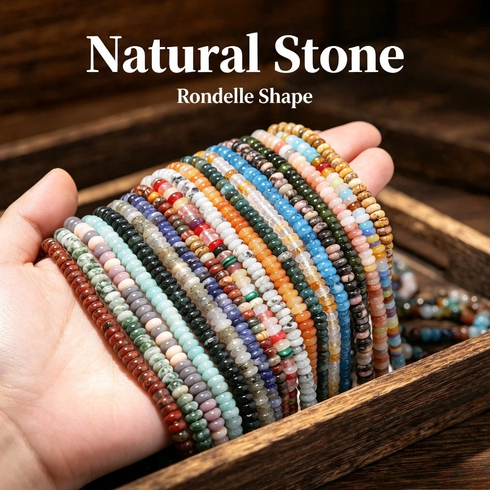 4*2mm Naturstein-Rondellperlen Achat Quarz Jaspis Lose Abakusperlen für Schmuckherstellung DIY Armband Halskette Zubehör 15" – Detail 1