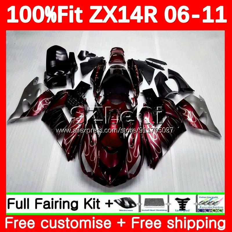 Kit For KAWASAKI NINJA ZX wine red 14R ZX-14R ZX14R 06 07 08 09 10 11 117No.4 ZZR1400 2006 2007 2008 2009 2010 2011 Fairing