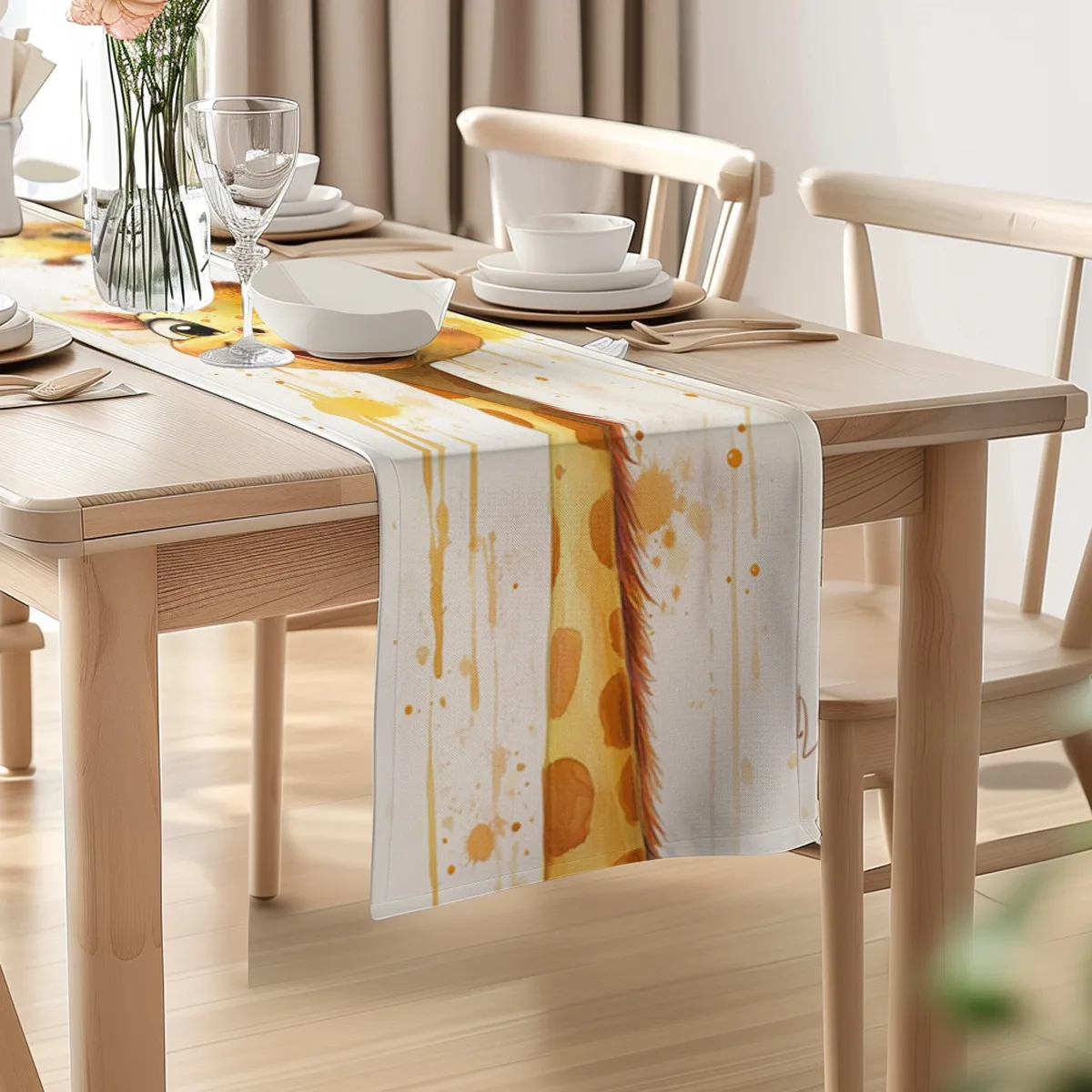 print table runner Giraffe Animal Watercolor Style Print Long cloth for Weddings Elegant Home Decor accessories,home Durable Fab