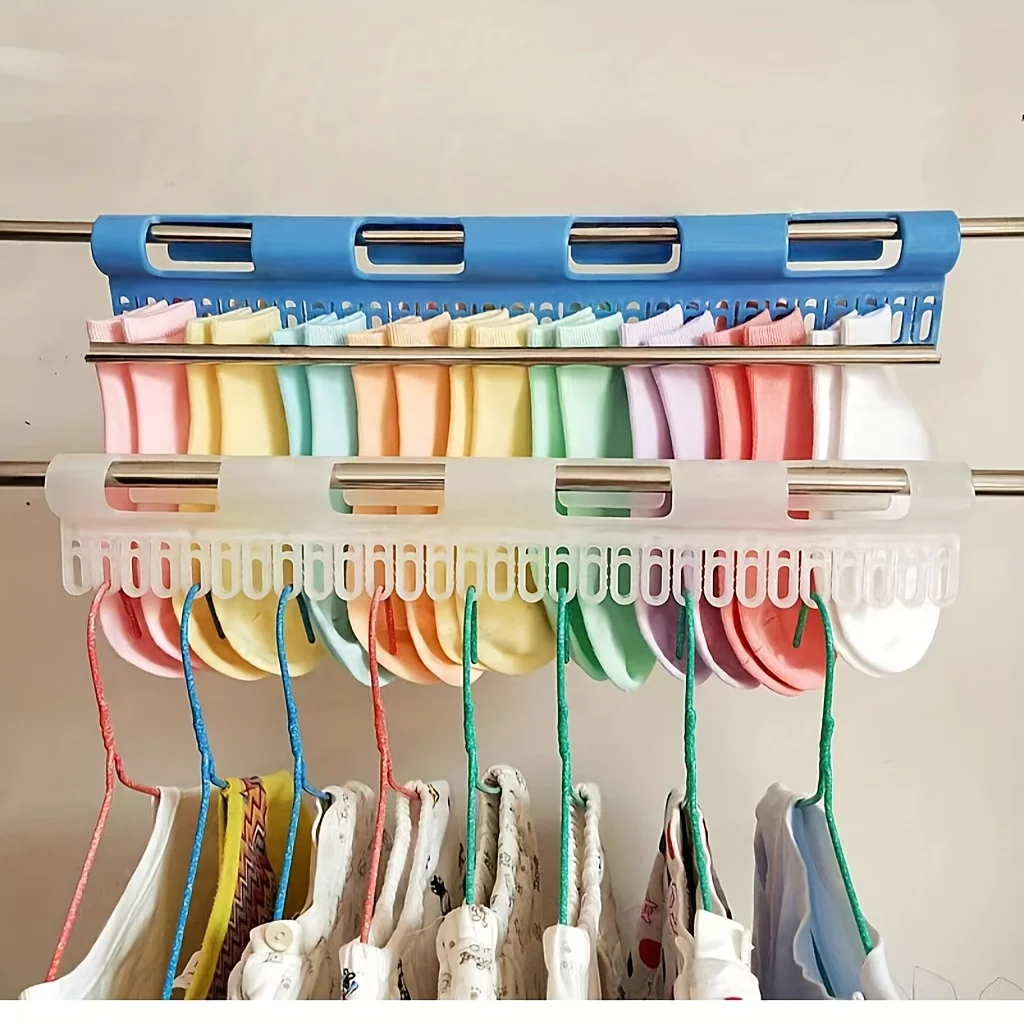 4PCS Multi-purpose Clothes Socks Clips Lazy Person Hanging Rod Sock Rack Plastic Windproof Drying Clip For Towel Socks Underwear