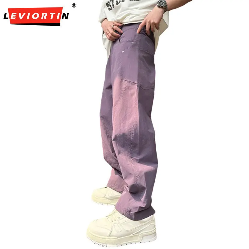 High Street Men's Straight Leg Pants Hip Hop Workwear Loose Micro-lapped Harem Trousers City Boy Functional Overalls Pants