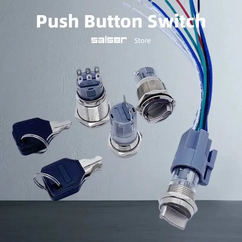 

16/19/22mm Metal Rotary Push Button Switch DIY Waterproof IP65 Knob 2/3 Positions No Light Three Pins DIY Reset/Latching