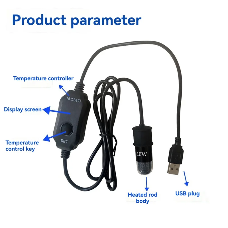 BNVN-10W Mini Aquarium Heater Fish Tank Heater Thermostat Temperature Adjustable 5V/2A Turtle Heater Safe Tank Heater