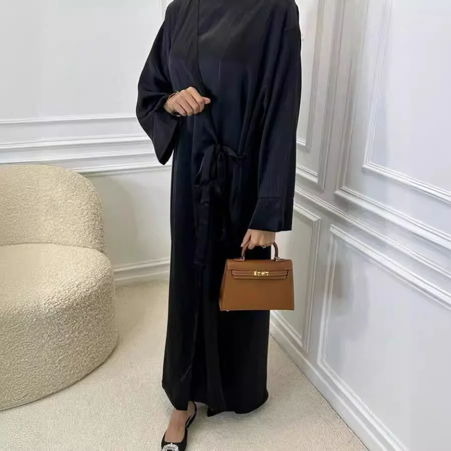 Ramadan Satin Abaya Islam Muslim elegant long Sleeve Maxi Dress Kebaya Abayas For Women Kaftan Robe Musulmane Femme Vestidos