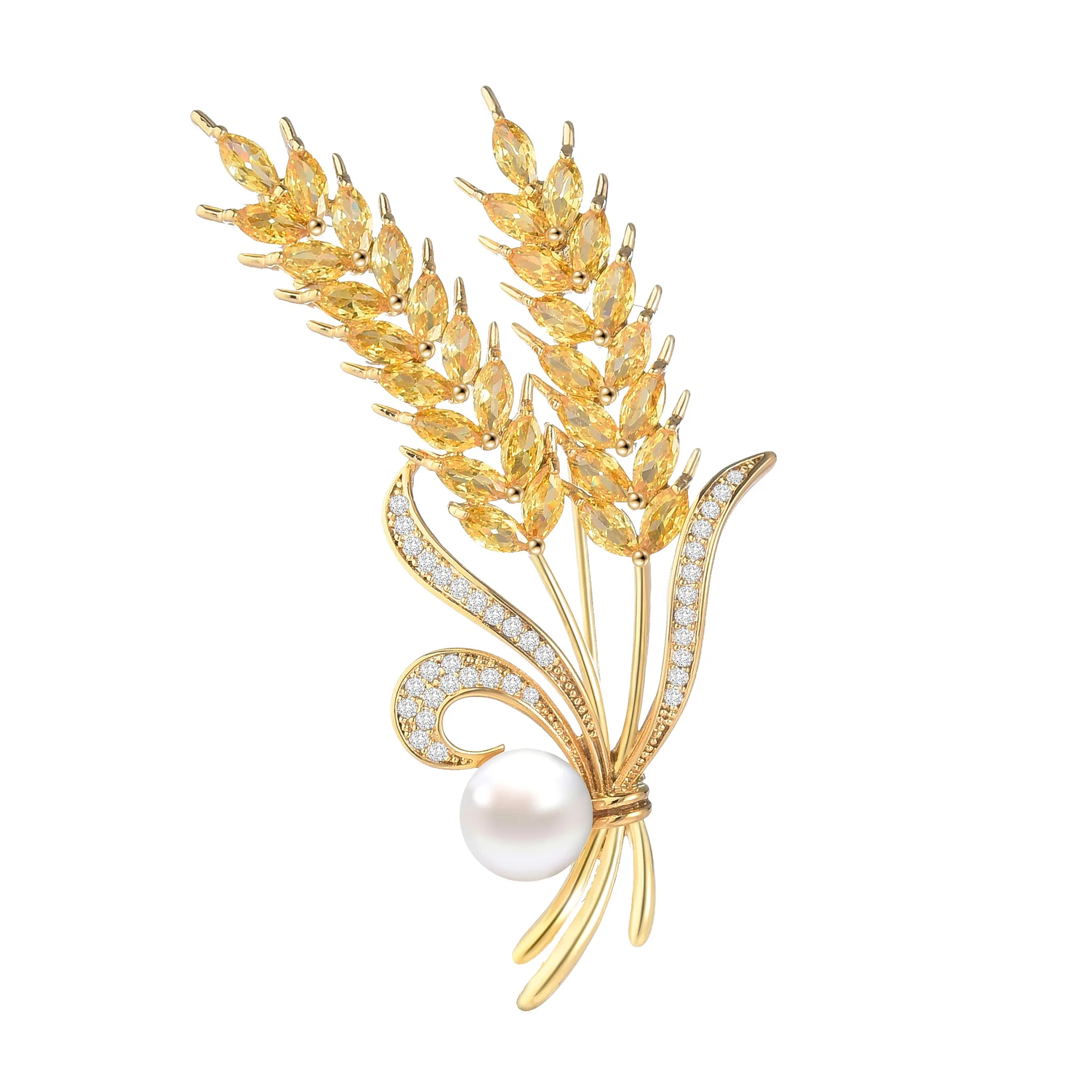 High-grade Exquisite Crystal Wheat Brooches For Women Unisex Rhinestone Pearl Wheat Plant Brooch Clothing Backpack Pins Jewelry