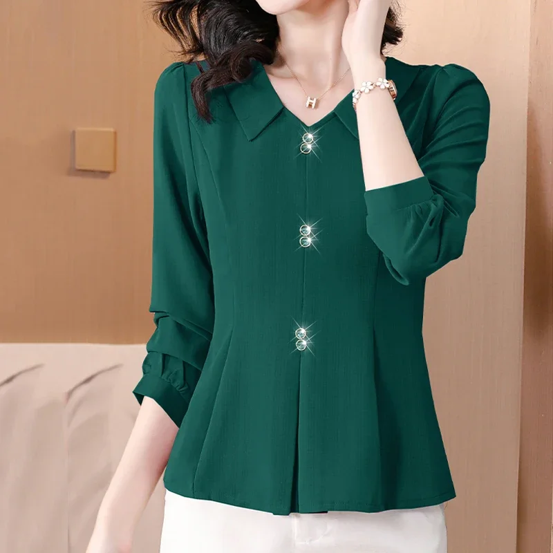 Doll Collar Shirt Female Big Size Spring and Summer Fashion Commuter Chic and Elegant Versatile Waist Casual Chiffon Blouse N859