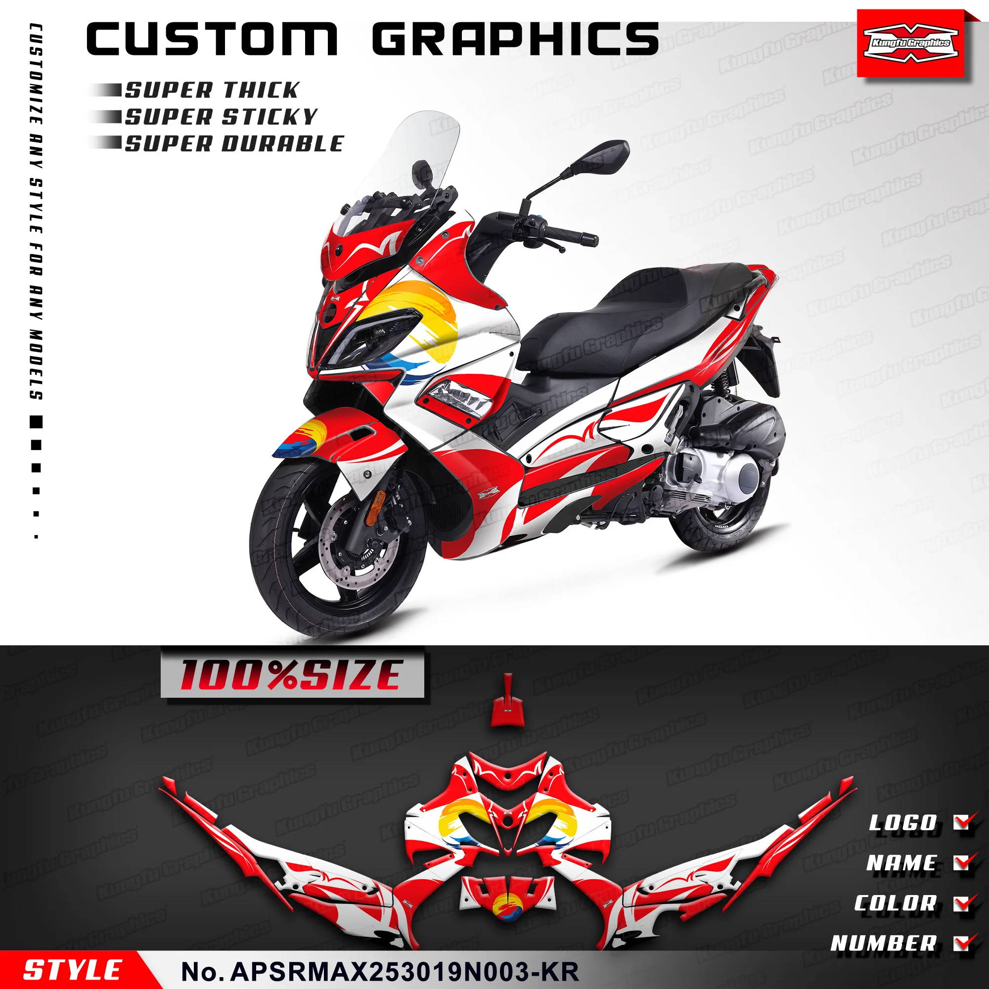 

KUNGFU GRAPHICS Motorcycle Decals Wrapping Kit for Aprilia SR MAX 250 300 2019 2020, APSRMAX253019N003-KR