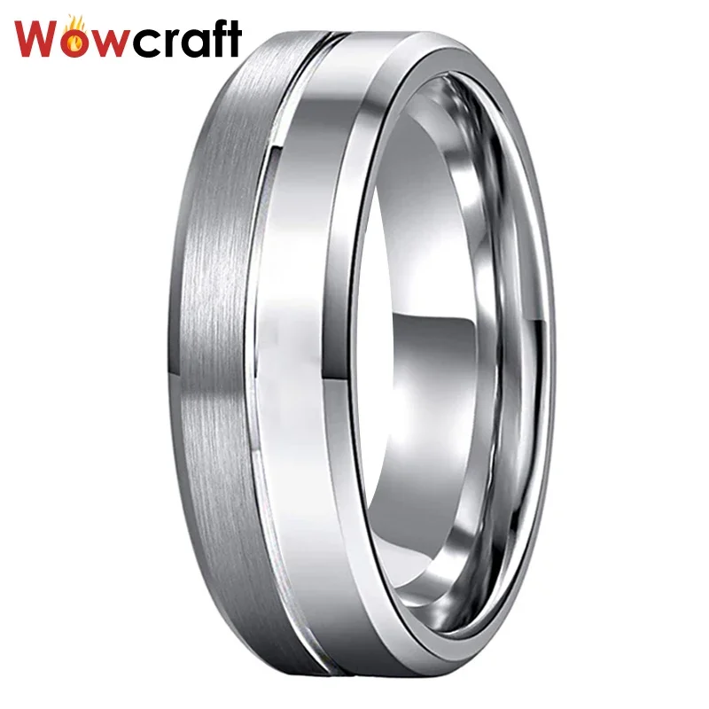 

6mm Cool Design Wedding Band Tungsten Carbide Ring Beveled Edges Polished Brushed Half Comfort Fit Wear