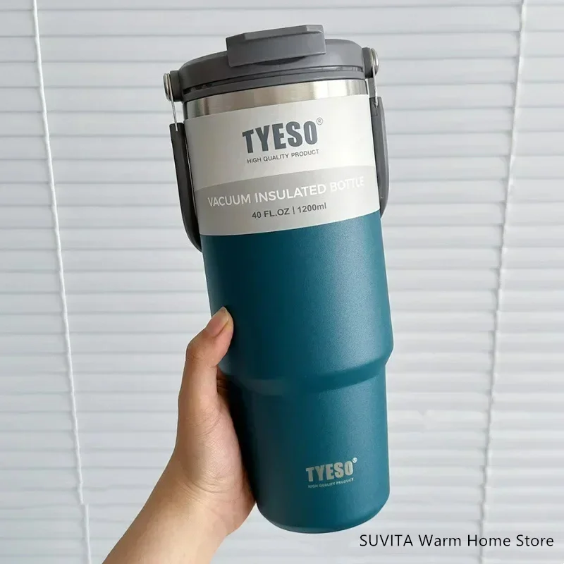 Tyeso Tumbler Kaffeetasse Edelstahl Vakuum Thermoisolierter Becher Große Kapazität Doppelte Getränke Auto Wasserflasche Reisebecher