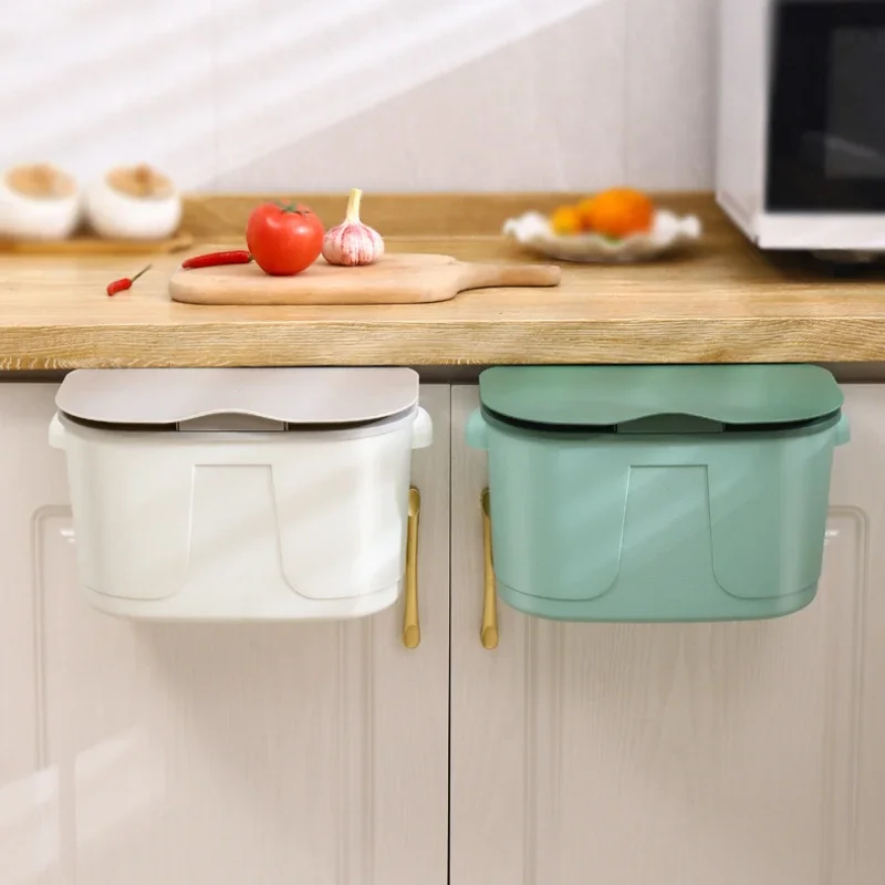 Kitchen Trash Can Wall Mounted Cabinet Door Garbage Cans Recycling Garbage Basket Bathroom Hanging Rubbish Bin with Lid Dustbin