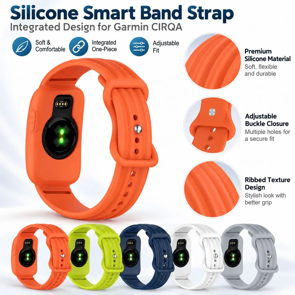 Silicone Smart Band Strap Integrated Replacement Wristband Bracelet Soft Flexible Adjustable Watch Band for Garmin CIRQA
