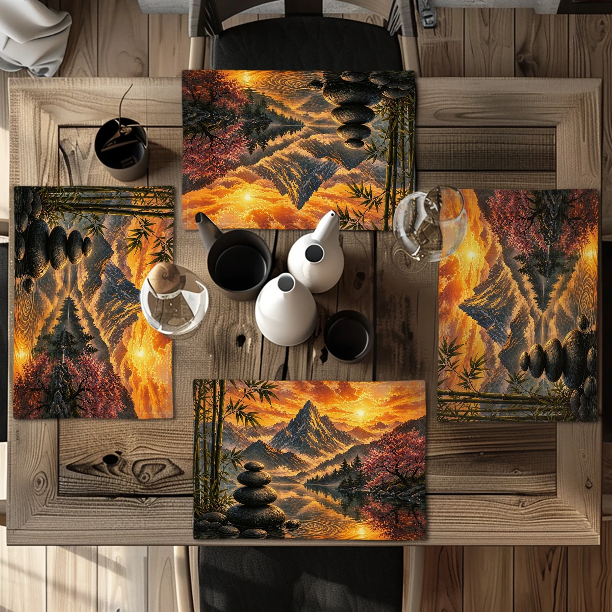 Abstract Artistic Portrait & Leaf Pattern Polyester Placemats - Stylish Table Mats for Home Dining, Restaurant & Daily Use