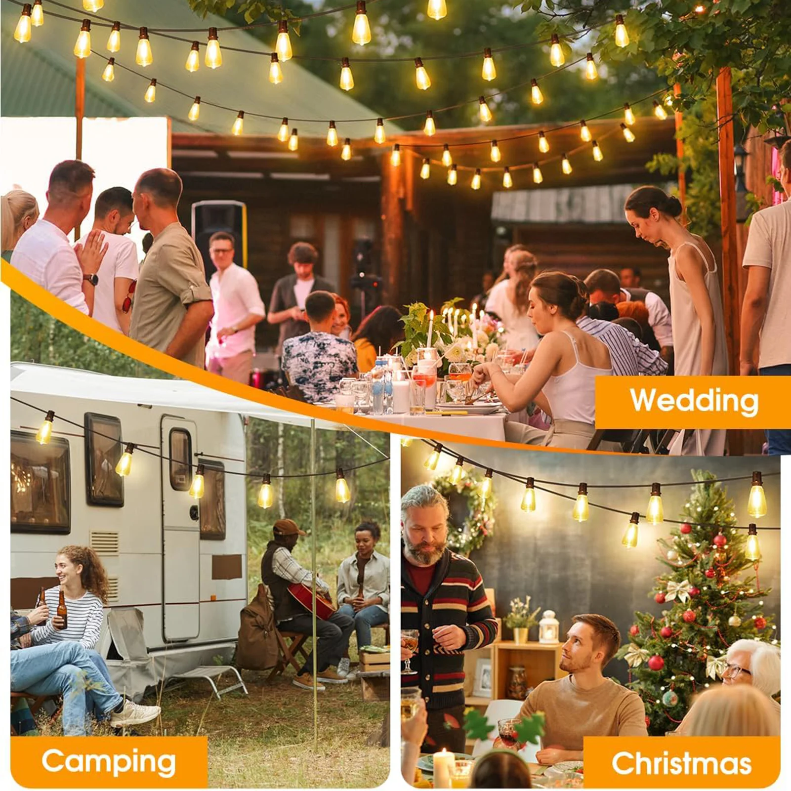 Cadena de luces LED para jardín, versión enchufable de 50/100 pies, iluminación ambiental para tienda, dosel, refugio, decoración navideña de Acción de Gracias 2025