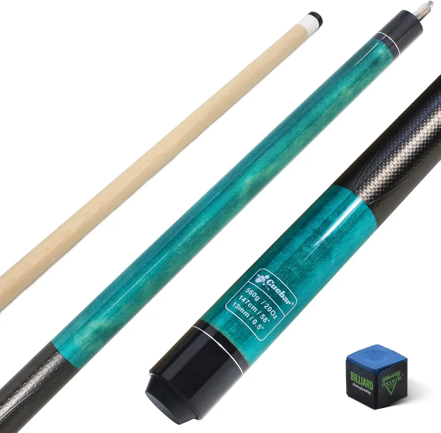 

58-Inch 2-Piece Billiard Cue with 3D Leather Wrap, 13mm Tip, Maple Shaft - Choose from 7 Colors & Weights (18-21oz)
