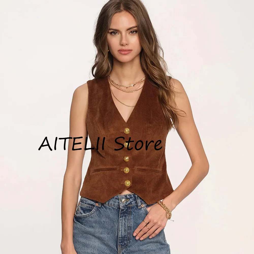 Women's Corduroy Vest Vests Casual and Elegant Mantel Sleeveless Vest Woman New Coats and Jackets Autumn New Products Lady Best