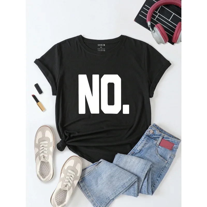Damen Kurzarm-T-Shirt mit Buchstaben-Aufdruck, Rundhalsausschnitt, Muster-T-Shirt, Damen-Casual-Mode-Top, Damen-Baumwolle, trendiges Top