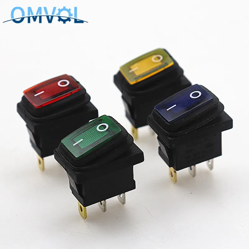 KCD1 waterproof 12v mini toggle switch led light latching 3pins on off conffee machine button rocker switch