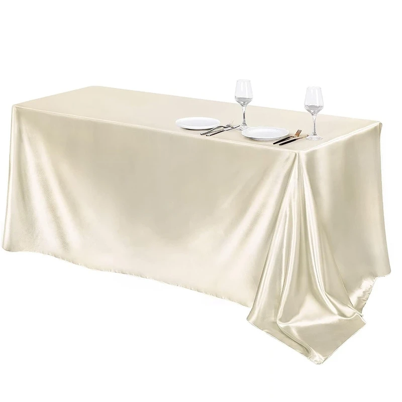 

1 Piece High-End Hotel Banquet Wedding Scene Tablecloth Solid Color Rectangular Glossy Satin Table Cloth Beige