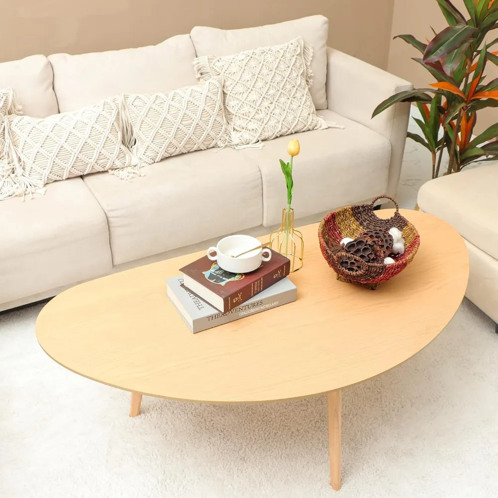 

Mid Century Modern Coffee Table,Large Oval Coffee Table for Living Room,Oval Small Mangotop Coffee Table for Small Spaces