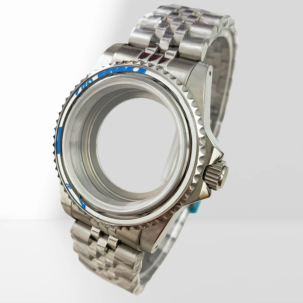 حافظة NH35 40 مم، زجاج مقوس، حافظة من الفولاذ المقاوم للصدأ، حزام من الفولاذ المقاوم للصدأ Nh35 NH36 أجزاء ساعة مقاومة للماء