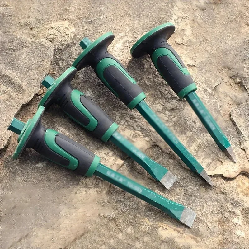 Stonemason Stone Chisel Tool Tungsten Alloy Steel Flat Head Pointed Chisel For Stone Breaking Carving Processing Hand Tool