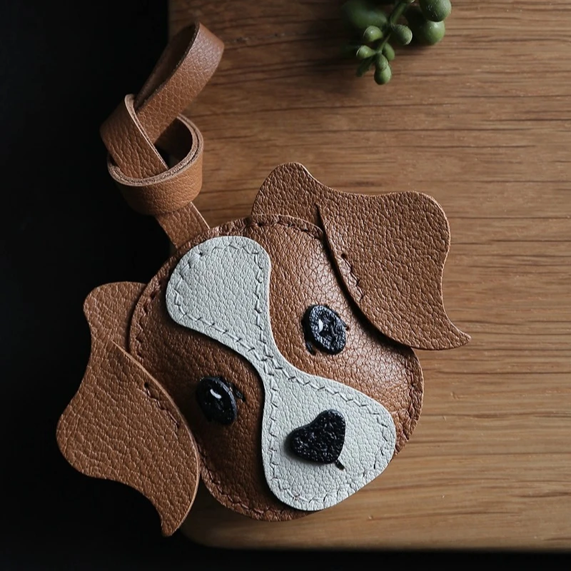 

Coca Dog Pendant, French Sheepskin Bag Pendant Phone Pendant Bag, Pure Handmade Genuine Leather Keychain.