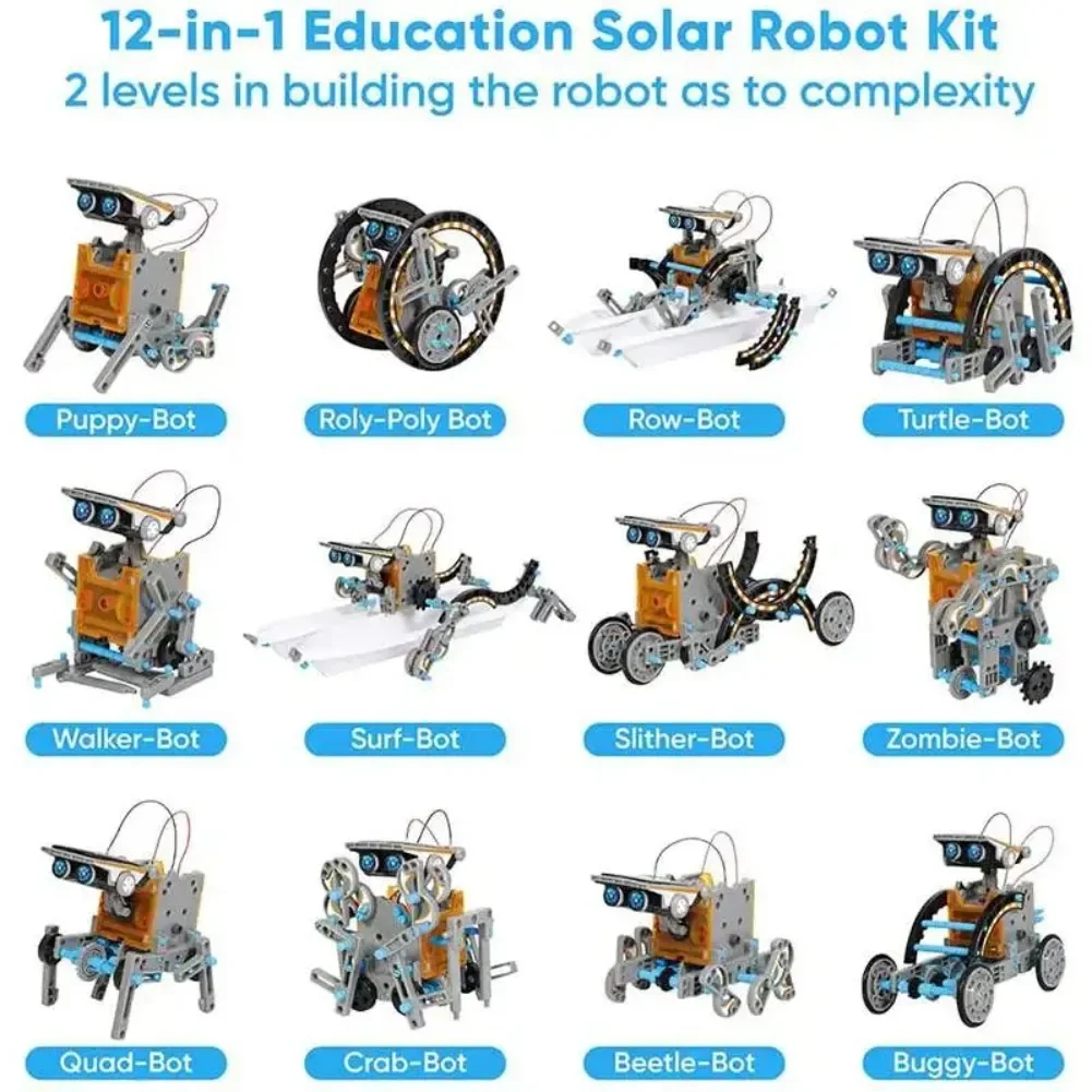 子供のための太陽光発電ロボット科学キット,13 in 1,ビルディングブロック,日曜大工,電子,創造的な教育アセンブリおもちゃ,ギフト