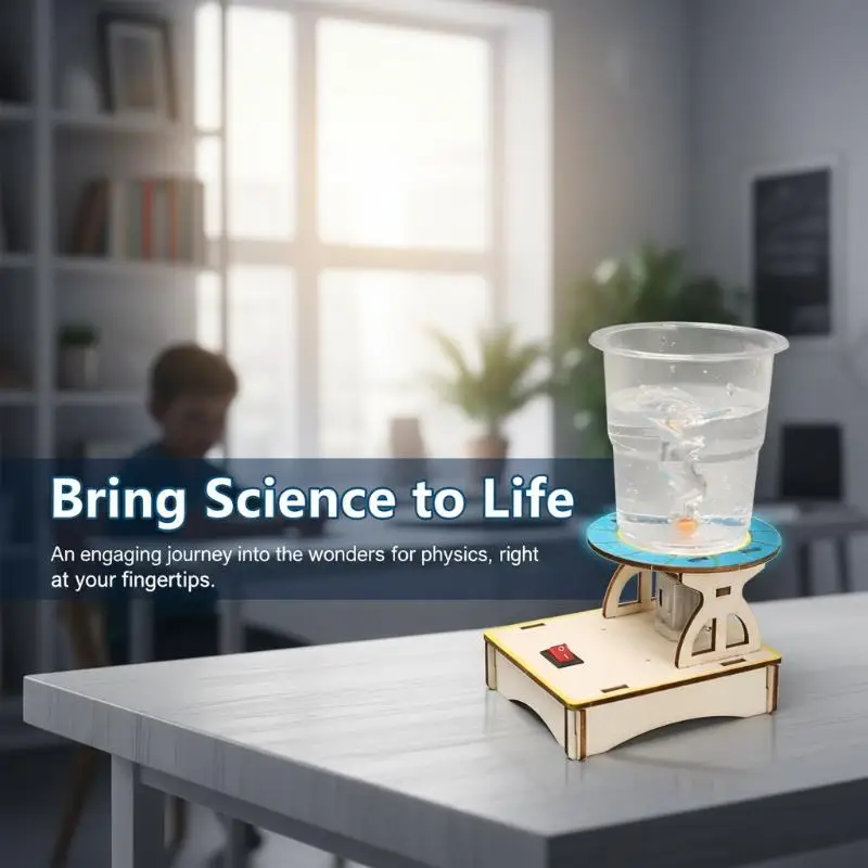 1 Set Water  Swirl Maker Wooden Puzzle Novelty Science Experiment Project Gifts For Children DIY Electric Science Toys