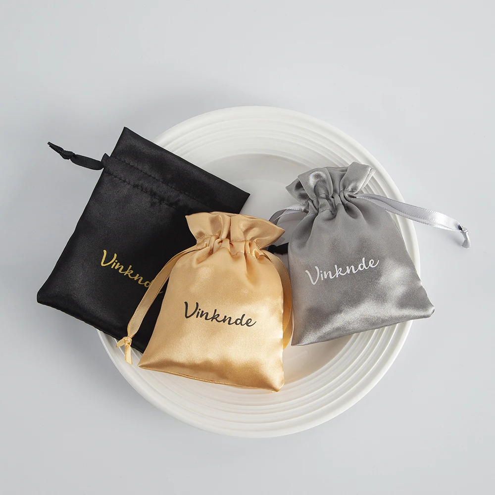 Imagem -05 - Drawstring Satin Silk Bolsa Custom Logo Bolsas Anéis Embalagem de Jóias Wedding Favor Gift Storage Bags 100 Pcs por Lote