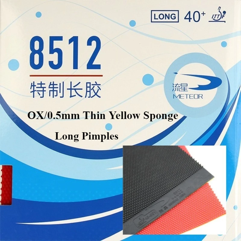 Meteor 8512 OX Table Tennis Rubber Trait Long Pimples 0.5mm Thin Yellow Sponge Red/Black Ping Pong Rubber With ITTF Approved