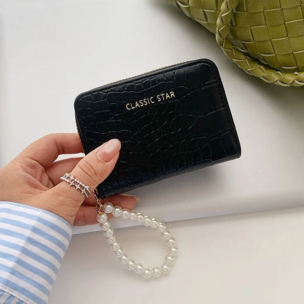 กระเป๋าสตางค์มัลติฟังก์ชั่นที่ทนทานกระเป๋าซิปหนัง PU กระเป๋าเหรียญสีทึบ