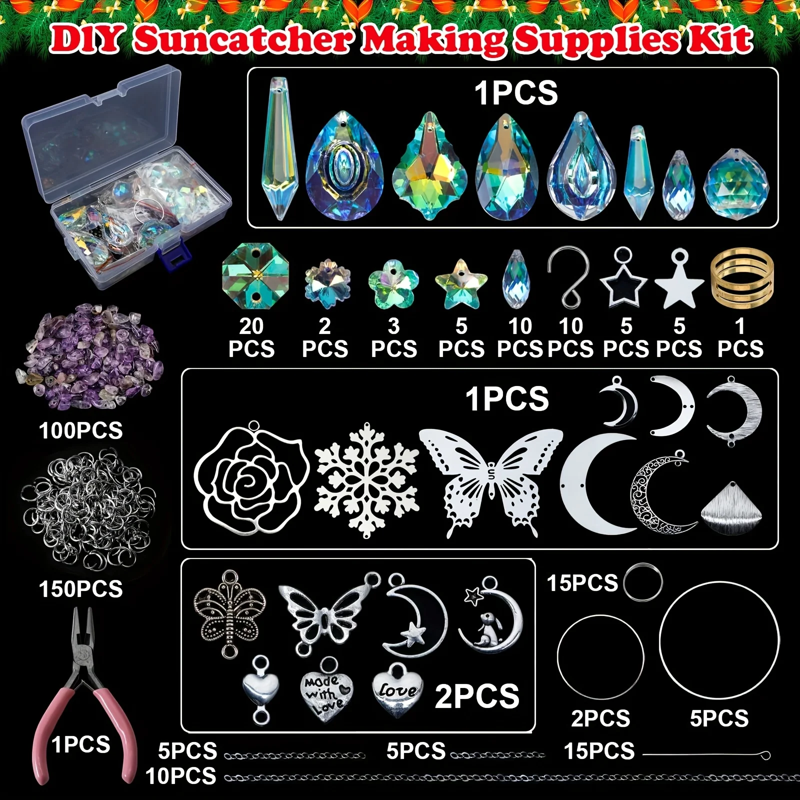 400-piece DIY Light Catcher Kit, Adult Hanging Prism Light Catcher with Crystal Rainbow Maker, for Christmas Decor Indoor Window