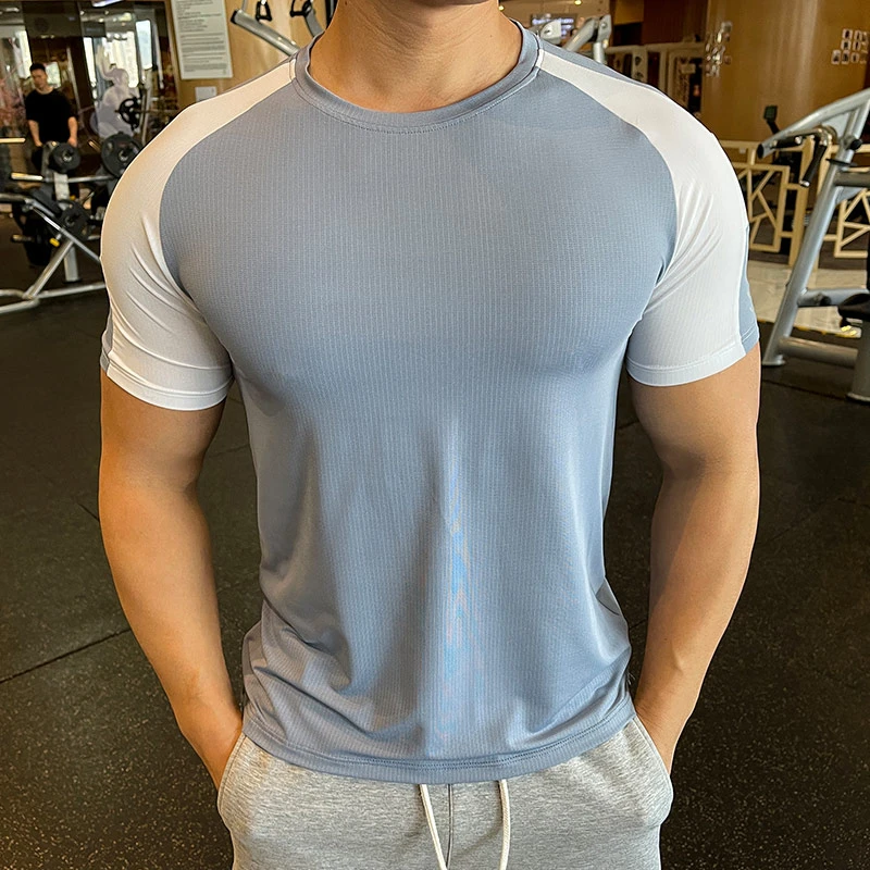 Summer Men Sports T-shirt Quick Dry Short Sleeve Tops Running Training T Shirt Elastic Sport Shirt Fitness Gym Clothing For Man