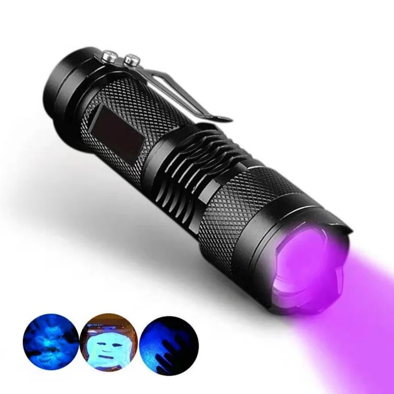 Linterna LED UV portátil de 3 modos, minilinterna ultravioleta pesada de 395/365nm, luz de detección de escorpión, manchas de orina de mascotas