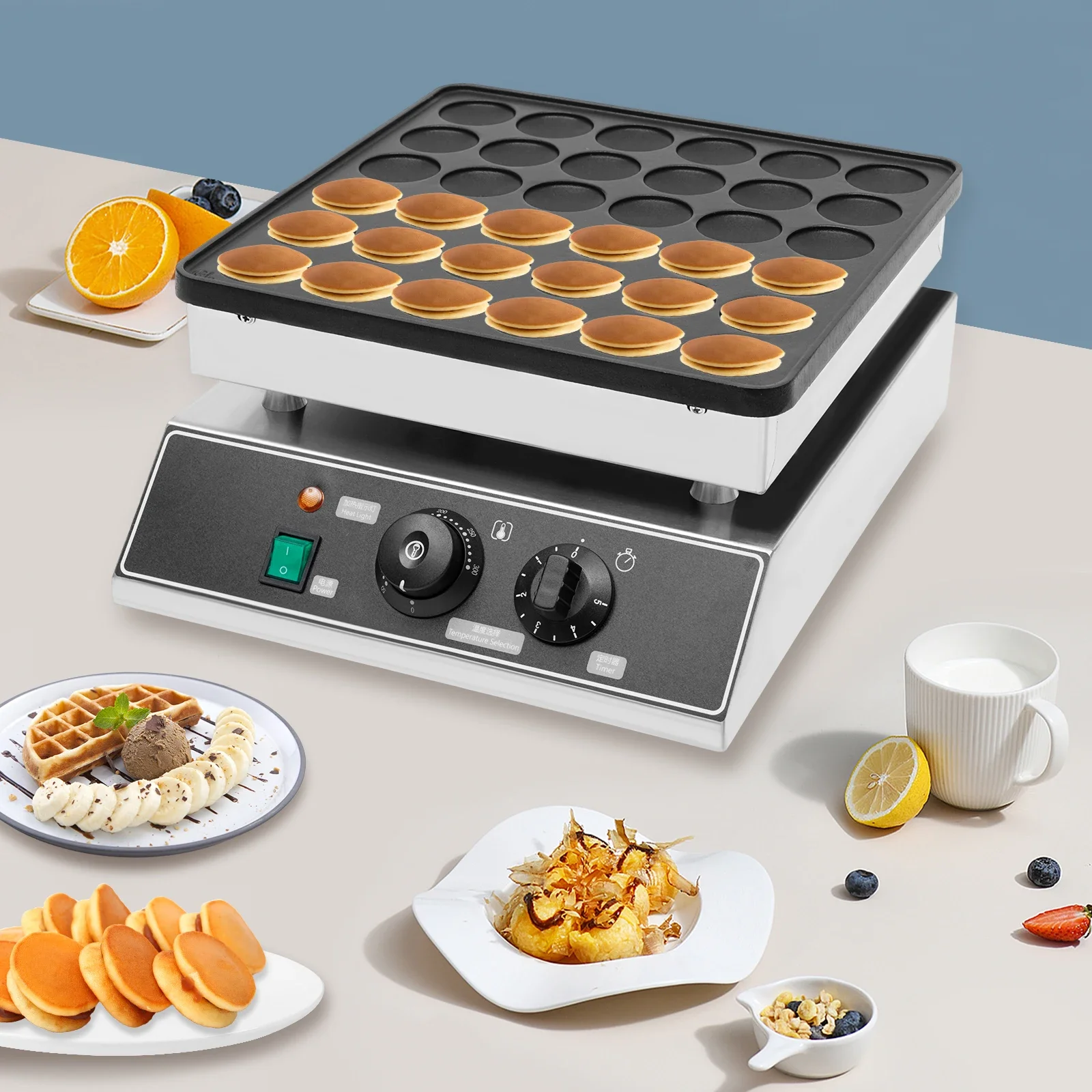 

New Pancake Maker Machine 1000W 110V Non-Stick Coating 36 Grids 4.8CM Pancake Maker One- Reset Adjustable 50-300°C