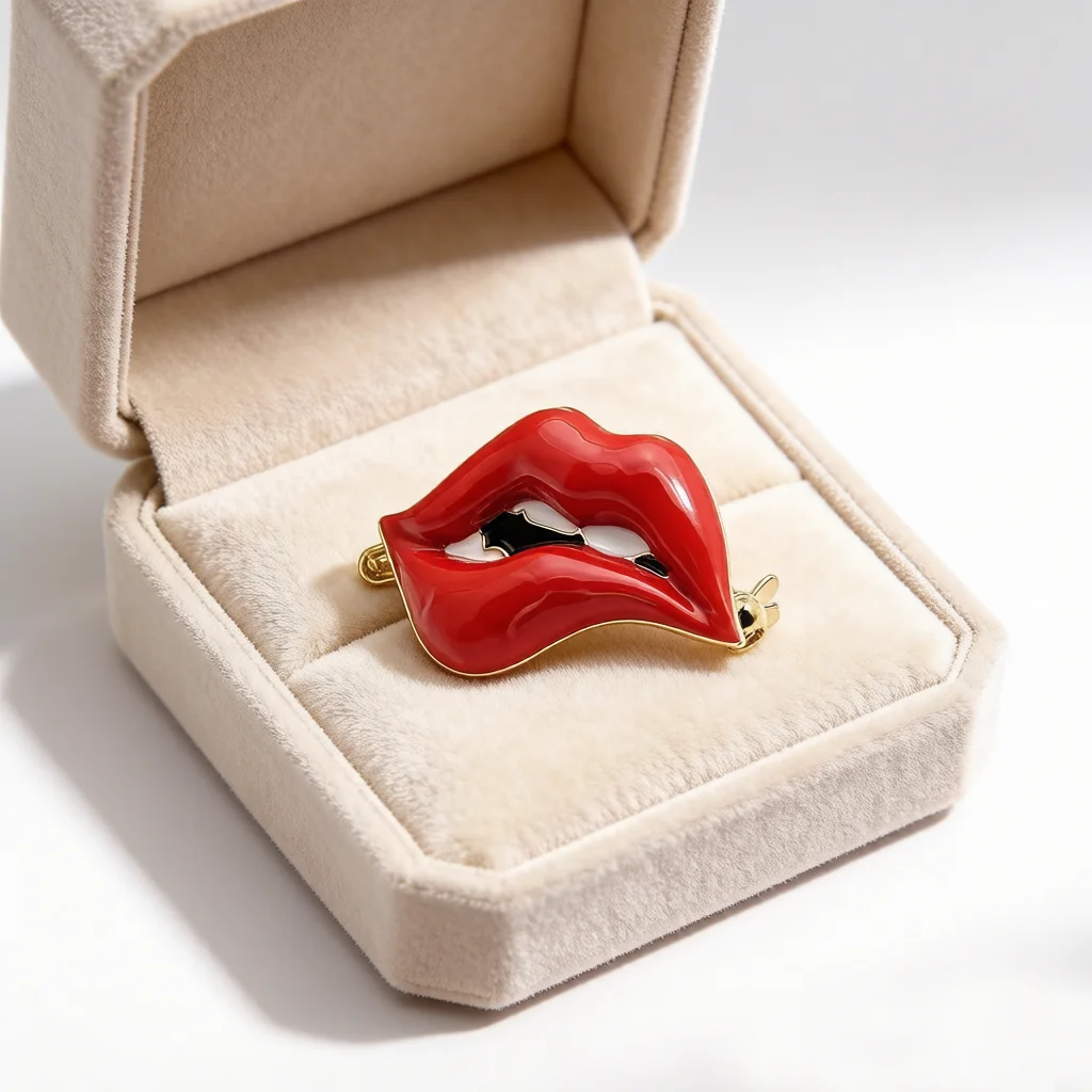 Women Red Lips Alloy Enamel Brooch Fashionable Ladies Suit Cardigan Corsage Girls Fashion Jewelry Badge Lapel Pins