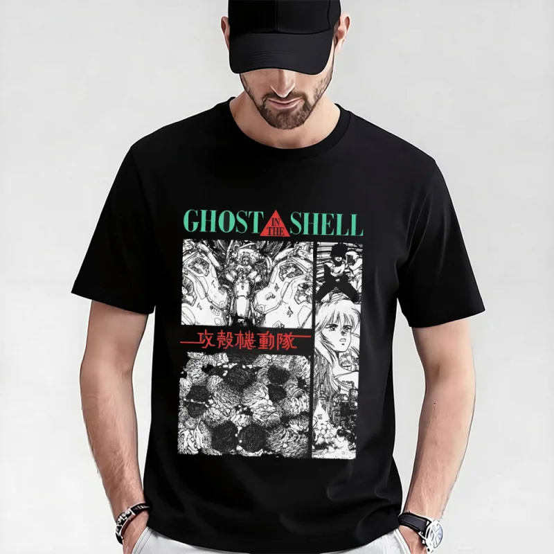 

Retro Manga Ghost In The Shell Anime T Shirt Cyberpunk Major Motoko Graphic Tee Sci-Fi Aesthetic Y2K clothes Large size Tops